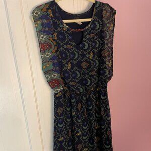 La Scala tea length dress, Size M, navy blue print